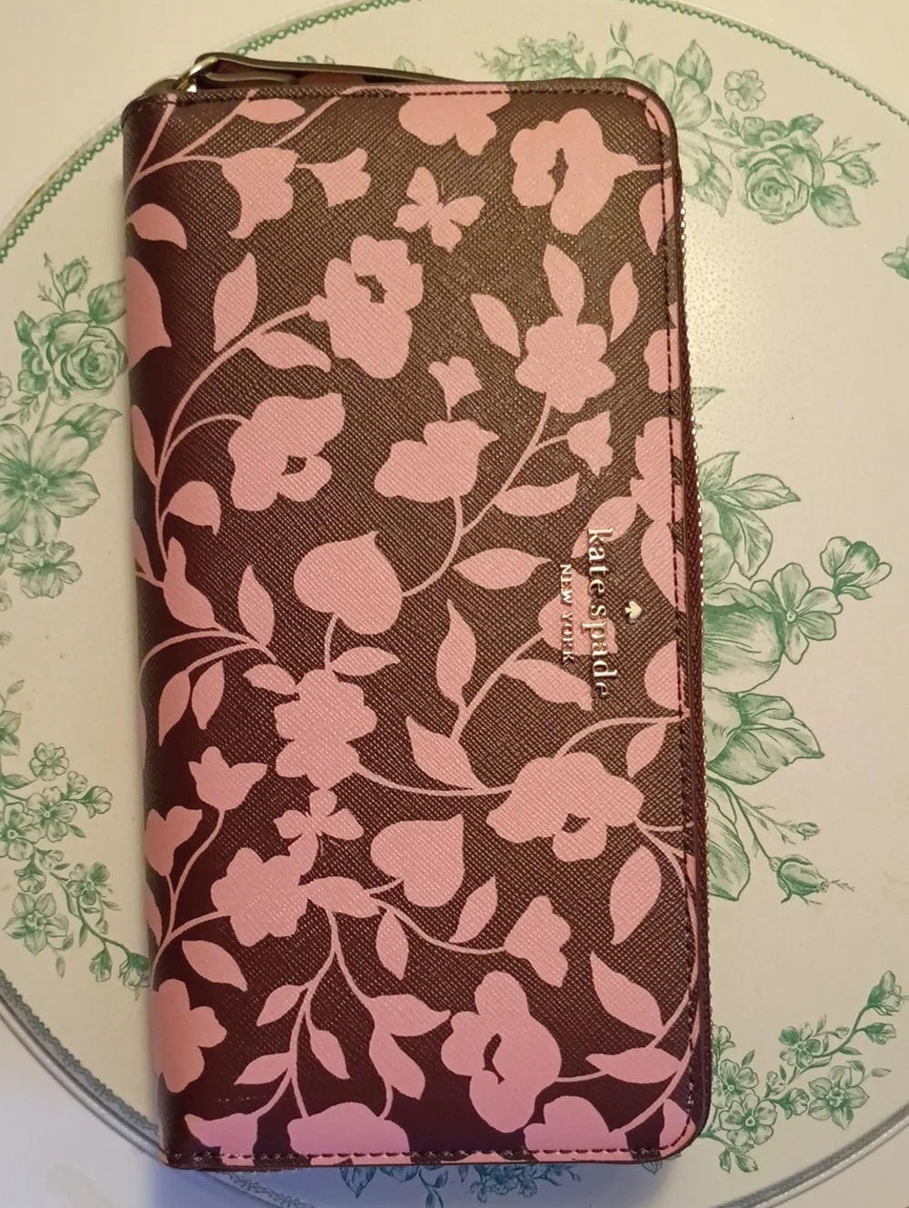 Kate spade pink floral vines wallet zip around